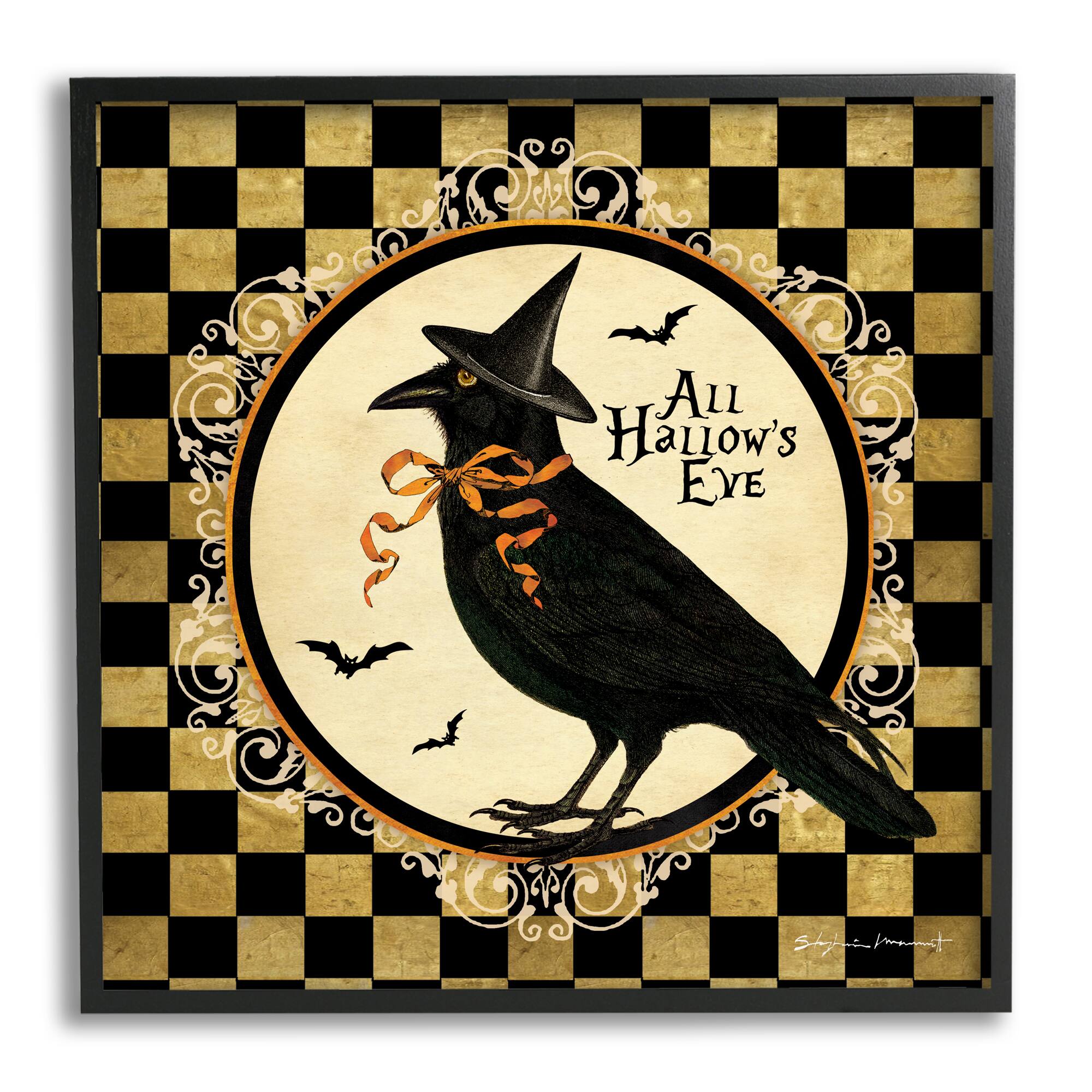 Stupell Industries All Hallow's Eve Halloween Crow Framed Giclee Art